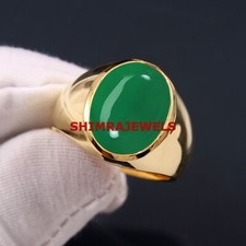 Natural Green Onyx Gemstone With Gold Plated 925 Sterling Silver Men Ring #1040
