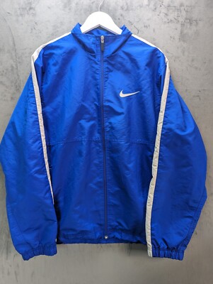 Nike Jacke Windbreaker Track Top Full Zip weiß gestreift Swoosh Gr. XL Retro Y2K