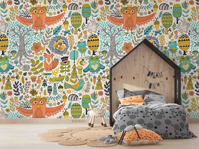 3D Animal Plant Pattern Kids Self-adhesive Removeable Wallpaper Wall Mural