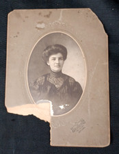1908 Antique Cabinet Card Photo Lady Period Dress Portrait signed
