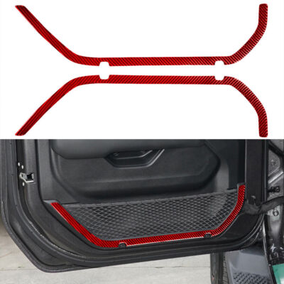 2pcs For Jeep Wrangler 2018-23 Red Carbon Fiber Front Door Storage Cover Trim