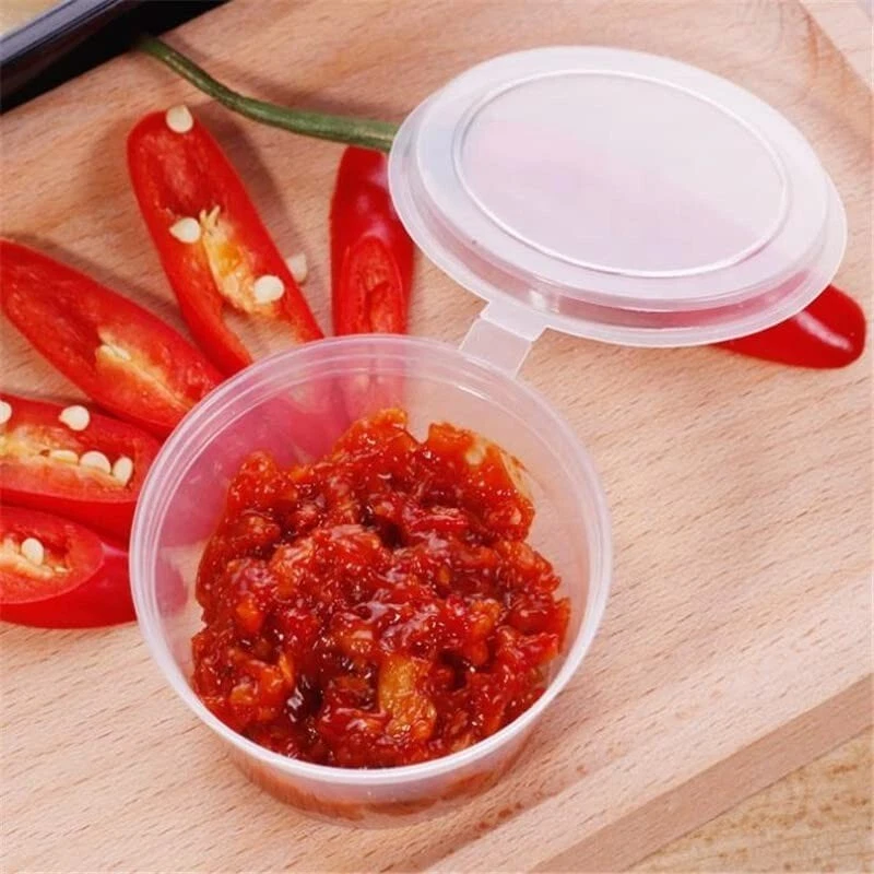 100 x 1oz and 100 x 2oz Disposable Sauce Pots with Hinged Lids Food Containers - Image 4 of 4