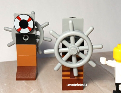 New LEGO Pirate Ship Wheel HELM Steering Ships Captain GRAY Life Ring Included