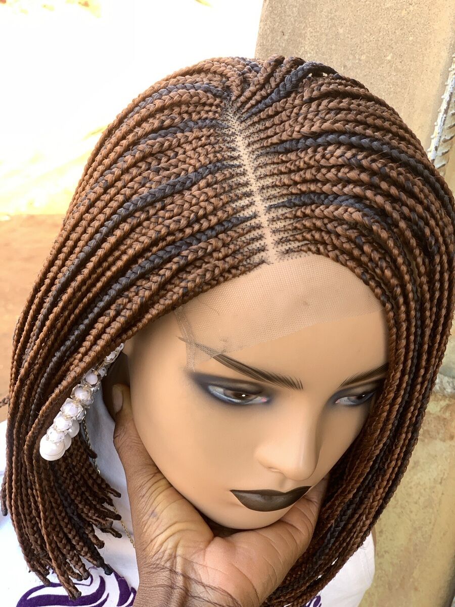 Braided Wig For Black Women, Short Bob Braids, Micro Braids, Lace Frontal