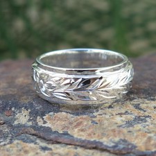 Hawaiian 925 Sterling Silver Double Maile Flower Wedding Ring Band 8/6mm SR1431