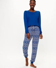 MUK LUKS Women's Regular Butter Knit Matching Pajama Set NavyBl Car/Ikat 1X A546