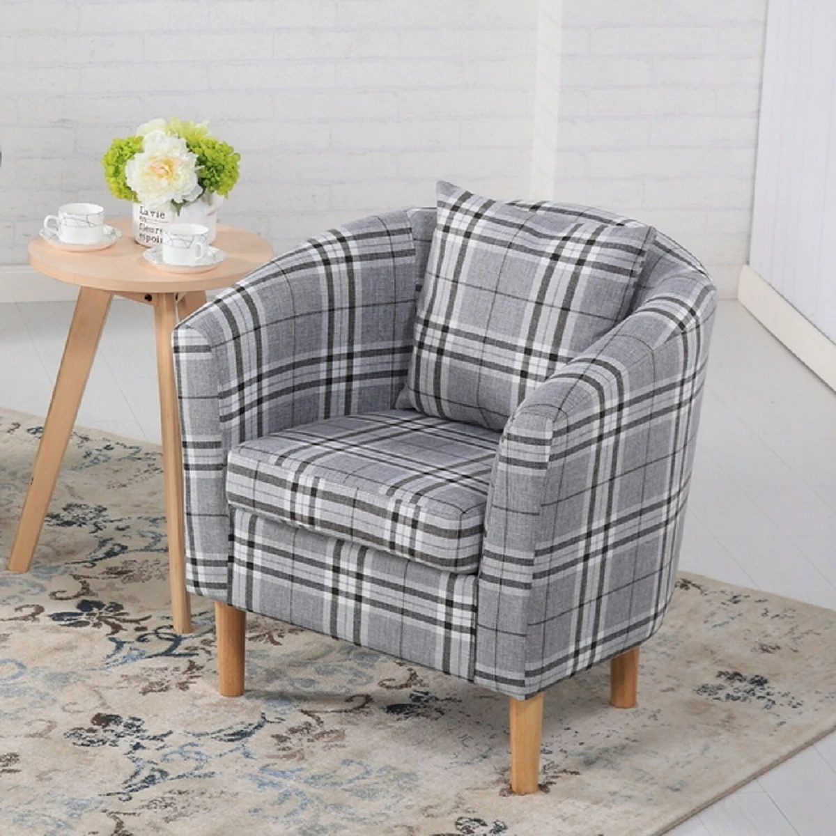 Edinburgh Tartan Grey Fabric Tub Chair