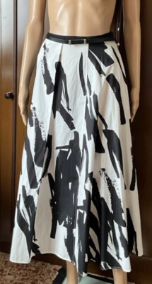 Max Mara Damen ausgestellter Baumwollrock, schwarz weiß Farbe IT 46 DE 42 US 12 GB 14
