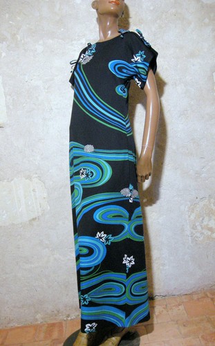 Robe Longue Vintage 1970 - Style 70s Graphique - Taille 36 - État Très Bon