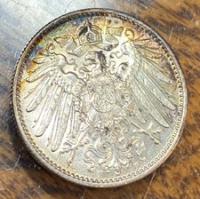 1914-F Germany 1 Mark Nice Original Uncirculated KM-14 Nice Tone CHRC