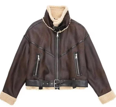 Women Sheepskin Fur Leather Jacket - Handmade Genuine B3 Bomber Aviator Shearlin