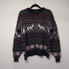 VTG 90s Eddie Bauer Deer Elk Fair Isle Nordic COTTON Sweater L MADE IN THE USA