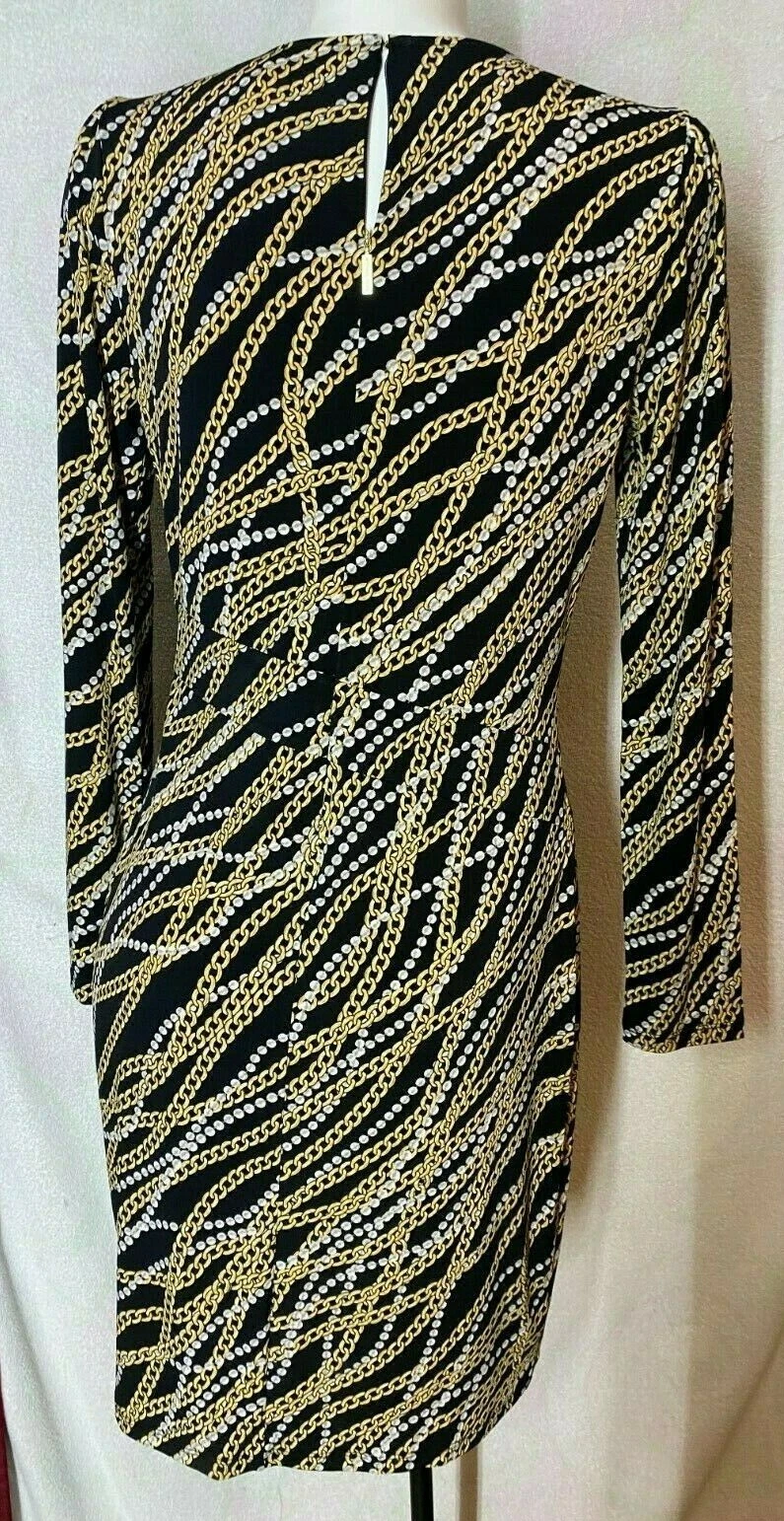 Abito donna Michael Kors piccolo nero bianco perla catena dorata nuovo con etichetta elasticizzato