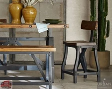 Industrial Square Wooden Seat Counter Stool High Chair Bar Kitchen Metal Rustic