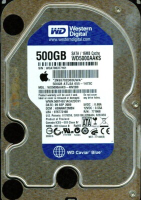 WD5000AAKS-40V2B0,  HBNNNT2MBN  WESTERN DIGITAL SATA 500GB WCAT  SEP 2009