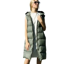 Women’s Vest Duck Down Parka Hooded Sleeveless Jacket Gilet Bodywarmer Long