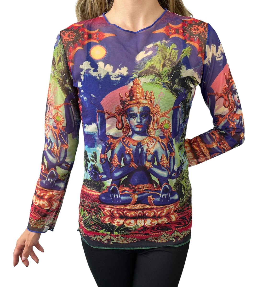Jean Paul GAULTIER Vintage Power Net Logo Top #40 Multicolor Nylon Mesh RankAB