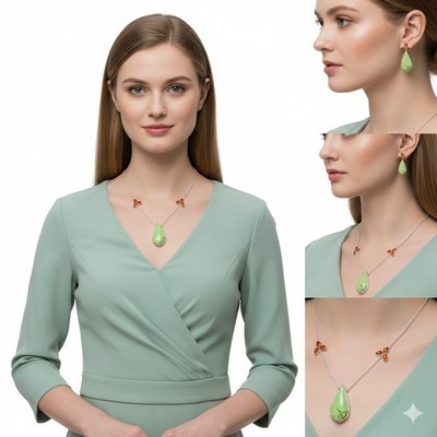Zitrone Chrysopras & Karneol 925 Sterling Silber Halskette Schmuck N-1004