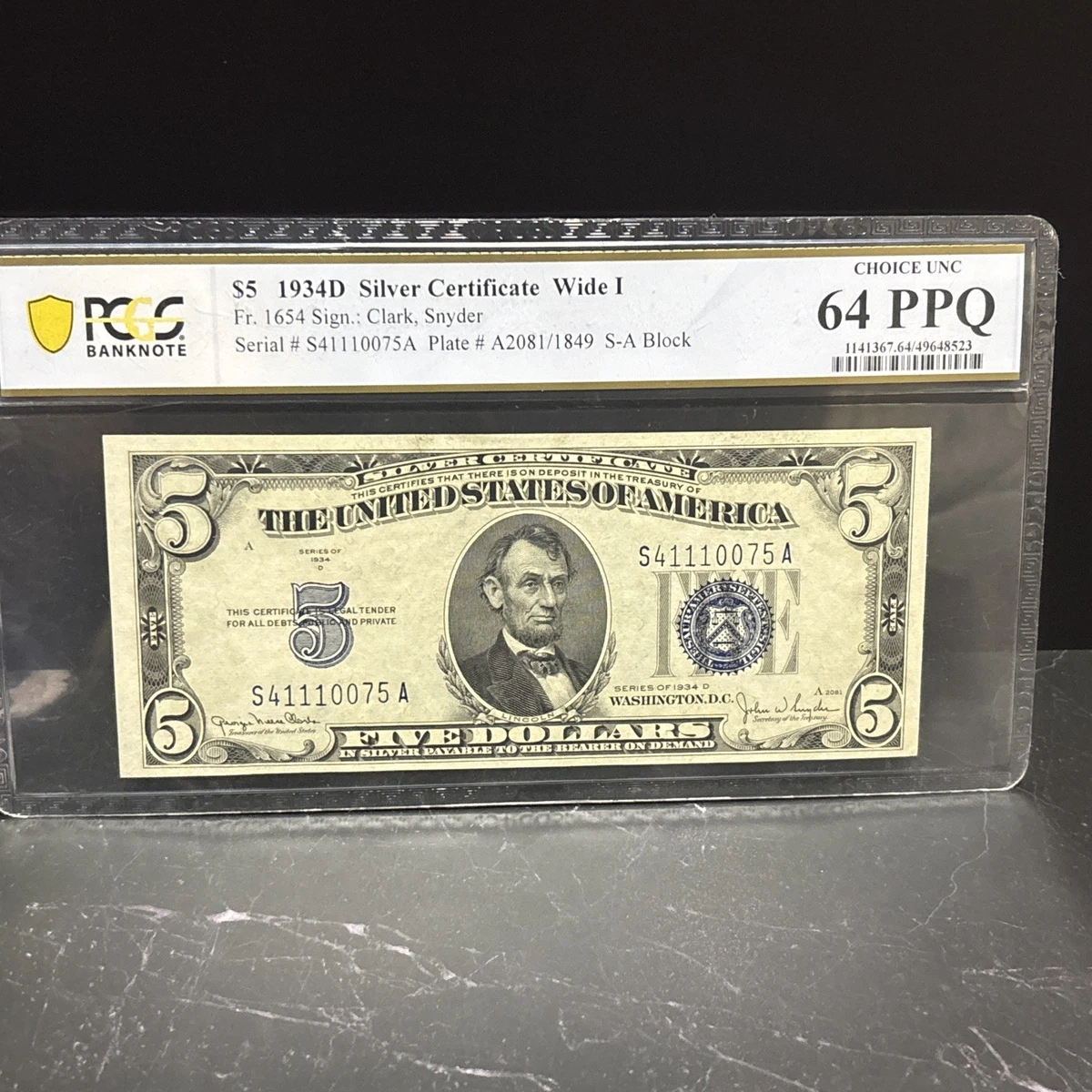 1934 $5 シルバー証明書 Fr# 1650 PMG 65 ジェム未流通 EPQ 1934年D