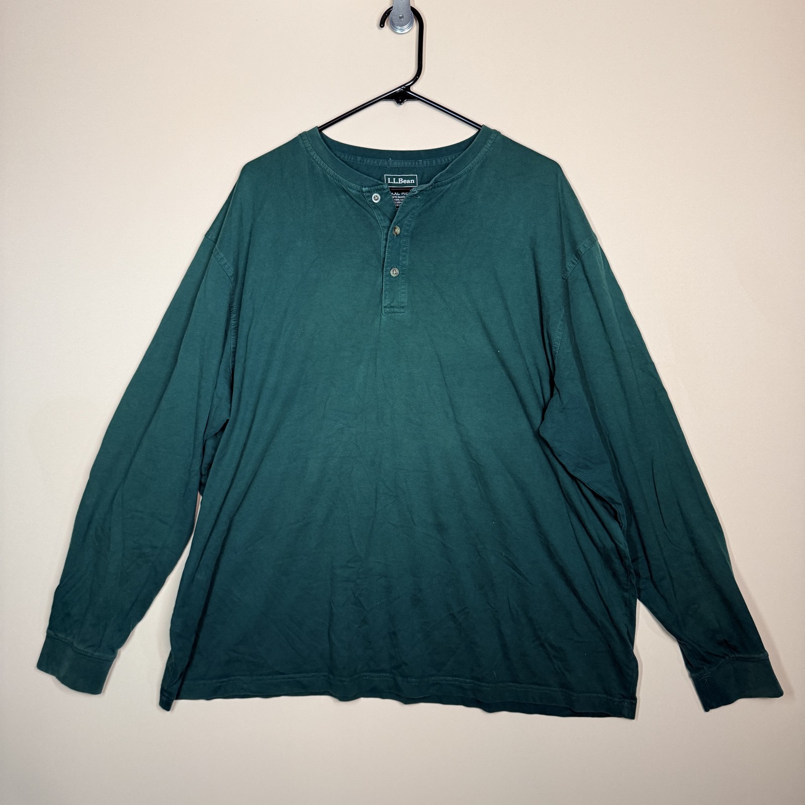 LL Bean Henley Button Up Long Sleeve Shirt Forest Green Men's Size XXL 2XL