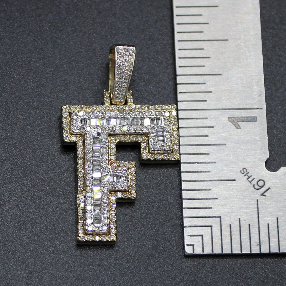 1.55CT Solid Gold Initial F Pendant Real Diamond Pave Letter Charm Necklace 5.4g - Image 3 of 4