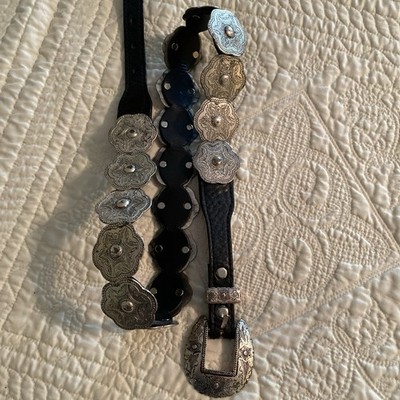 Men's Western Belt, silver tone conchos and matching buckle