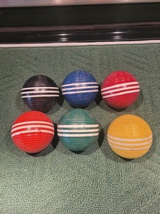 Vintage Set of 6, 3-STRIPE RIBBED 3.25" Croquet Ball Set