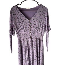 Reborn J Large Purple Floral Cottage Smocked Babydoll Midi Dress Kentucky Derby