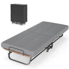 TWIN FOLDING BED Cot with Mattress Guest Roll Away Camping Portable Sleeper