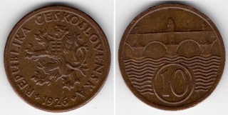 Tschechoslowakei 10 Heller 1926 Top
