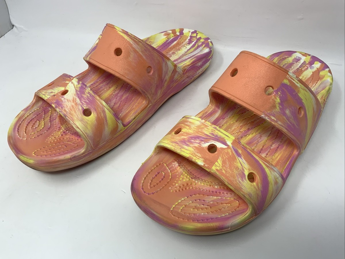CROCS Marble Slip On Sandals Orange Pink Tie Dye MENS 11 