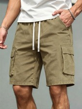 Mens Cargo Shorts Casual Work Drawstring Linen Multi Pocket Tactical Relaxed Fit