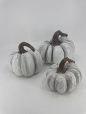 Set Of Three White Resin Decorative Pumpkins Halloween/Fall/Autumn Decor