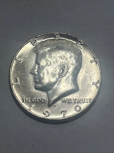 1970-D Denver Kennedy Half Dollar, US 50c JFK Silver Coin, Semi Key Gem BU UNC