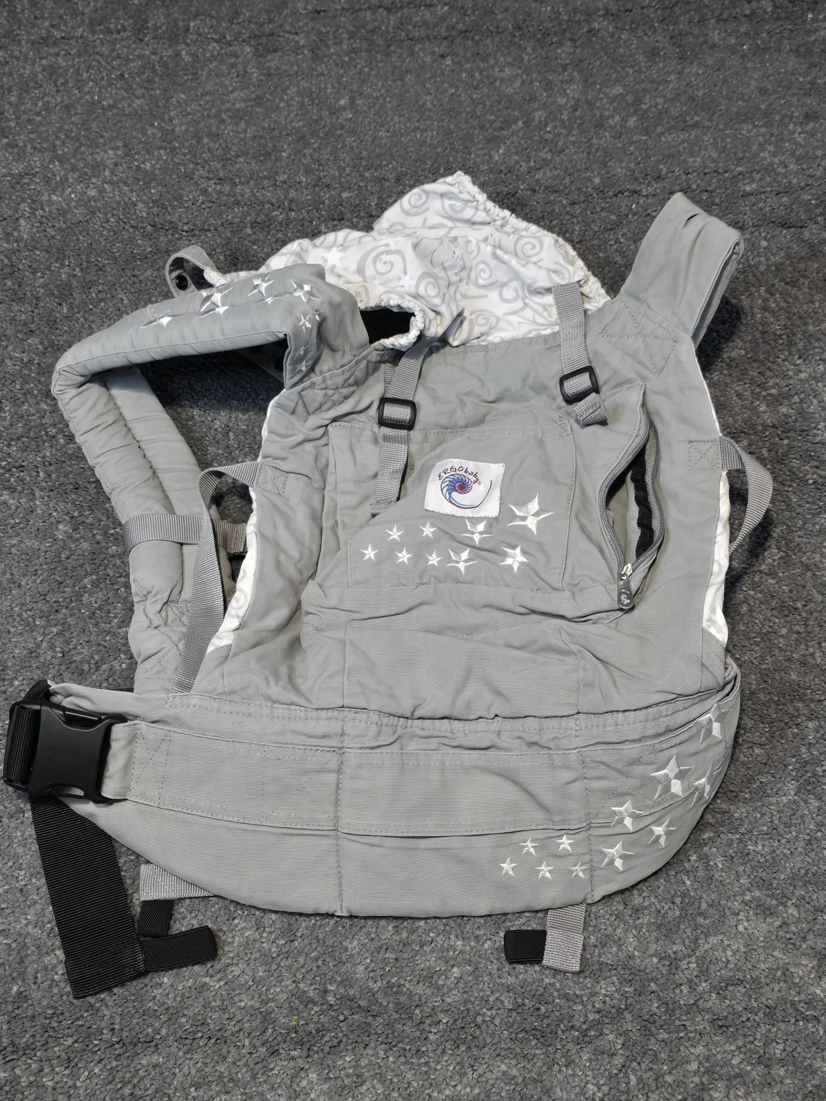 Ergobaby Baby Carrier Grey Stars Hood Infant Toddler Adjustable Padded Support