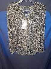 Sage Fig Blouse Business Chic Black Blue Gold White Button Cuff Sleeves 3...