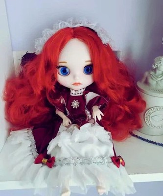 Custom Blythe Doll 1/6 Red Hair Jointed Body Neo White Skin OOAK Matte Face