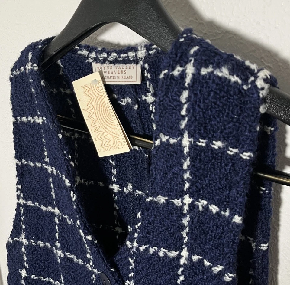 Boyne Valley Weavers Mujer S Azul Marino Boucle Lana Escocesa Túnica Chaleco Hecho en Irlanda Foto 4 de 4