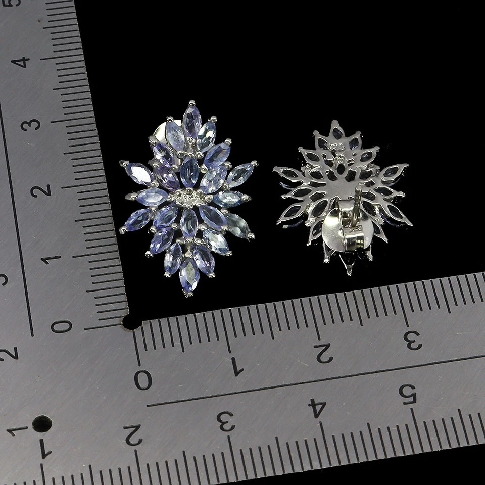 Pendientes de plata de ley 925 marquesa tanzanita piedras preciosas naturales joyería Foto 3 de 4