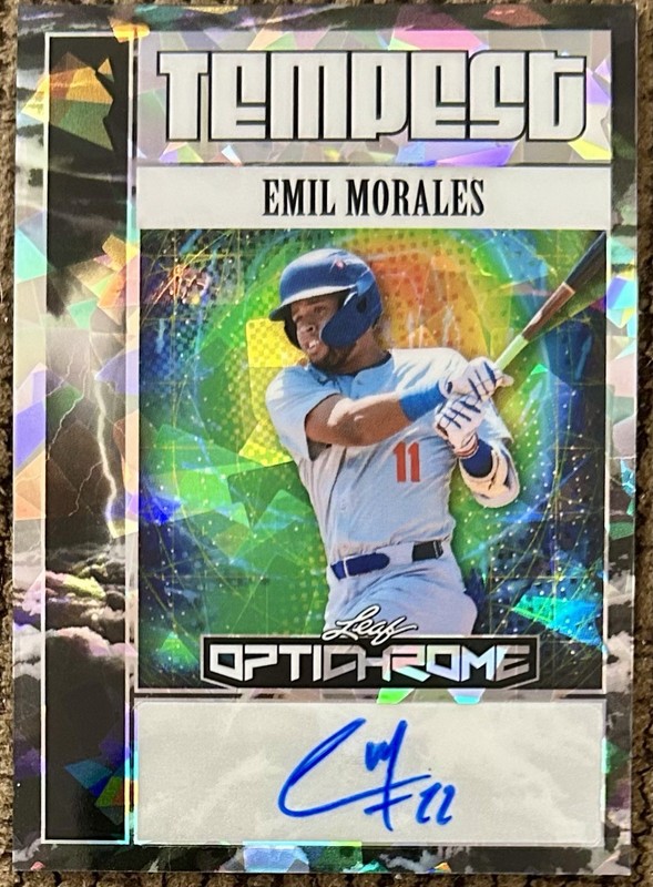 Emil Morales 2025 Leaf OptiChrome Silver Crystal Tempest Auto SP /10 DODGERS 