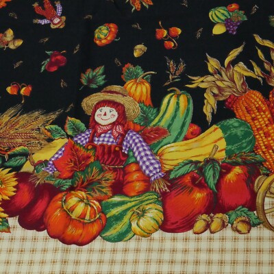 2Y x 58W Vintage Concord Kessler Border Print Fabric Fall Harvest Novelty 90s