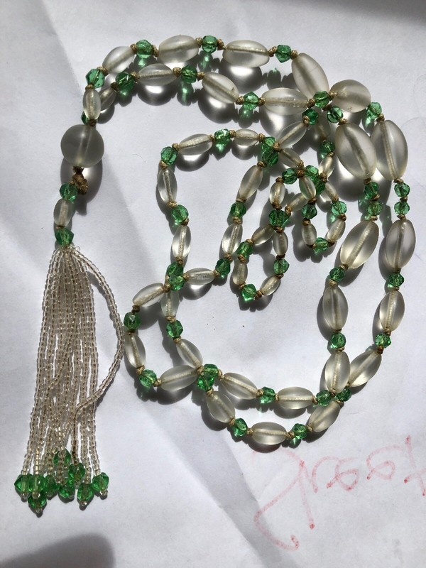 VINTAGE ART DECO GLASS ROCK CRYSTAL SAUTOIR DANGLE FLAPPER NECKLACE