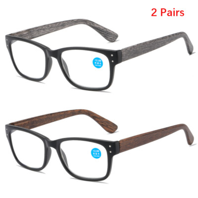 2 Pairs Men Anti Blue Light Square Reading Glasses Imitation Wood Retro Glasses 