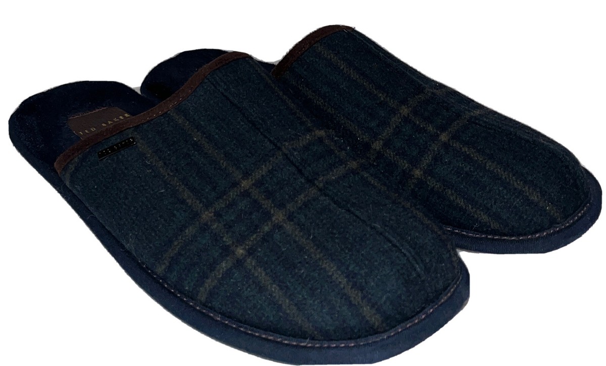 Ted Baker Moccassin Men Slippers Size UK US Navy Blue Plaid Indoor