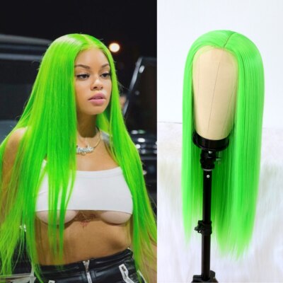 Long Straight Hair Lime Green Wigs Synthetic Lace Wigs with