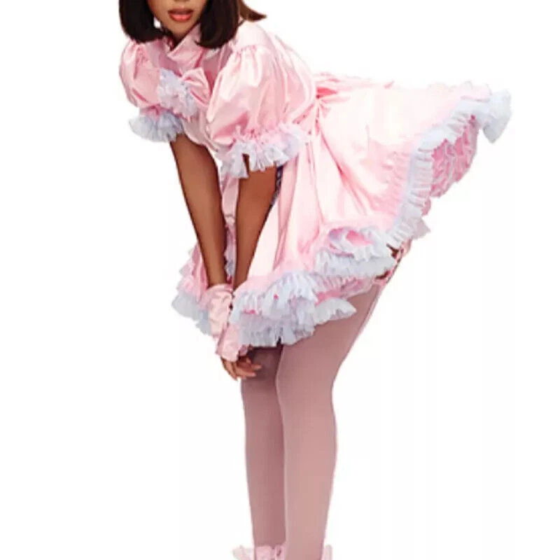 Sexy Vestido Sissy Criada Rosa Bloqueable Cosplay Disfraz Hecho a Medida y Foto 4 de 4