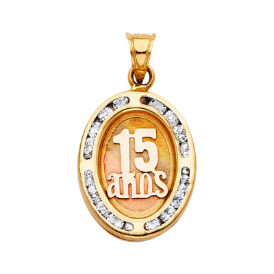 14K Tri Color Gold Zirkonia 15 Jahre Jahre Anhänger