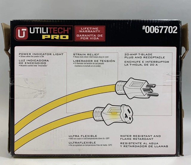 Utilitech 100ft 10gauge Yellow Outdoor Extension Cord UTP711935 for