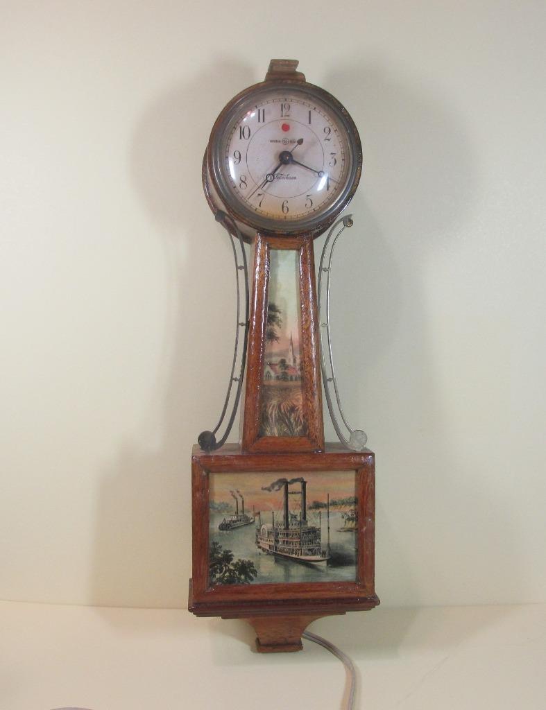 Antique 1920's GE Telechron Working Electric Banjo Clock, Riverboat, AB