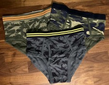 3 GAP KIDS BOY BRIEFS UNDERWEAR ORGANIC COTTON Sz L 10 CAMOUFLAGE NEW Dinosaur